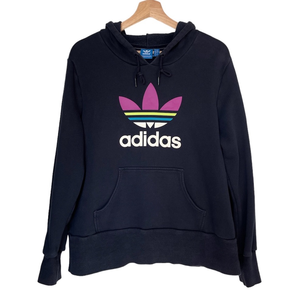 Adidas Hoodie, Dark Blue with Colourful Trefoil Logo, Women’s Size XL